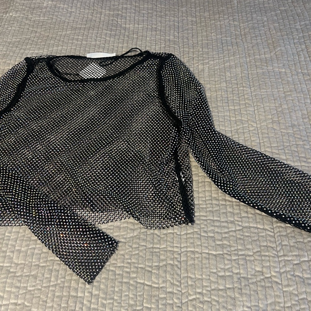 Altar'd State Black and Silver Mesh Blouse - Picture 5 of 7